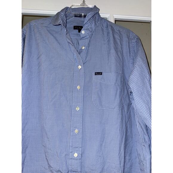 Faconnable Button Down Shirt Womens Large Blue Checkered Cotton Career USA - Picture 2 of 4